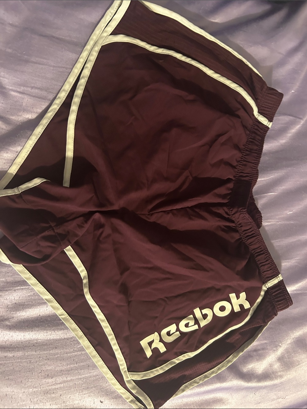 Reebok Women’s Burgundy Athletic Shorts with Cream Trim